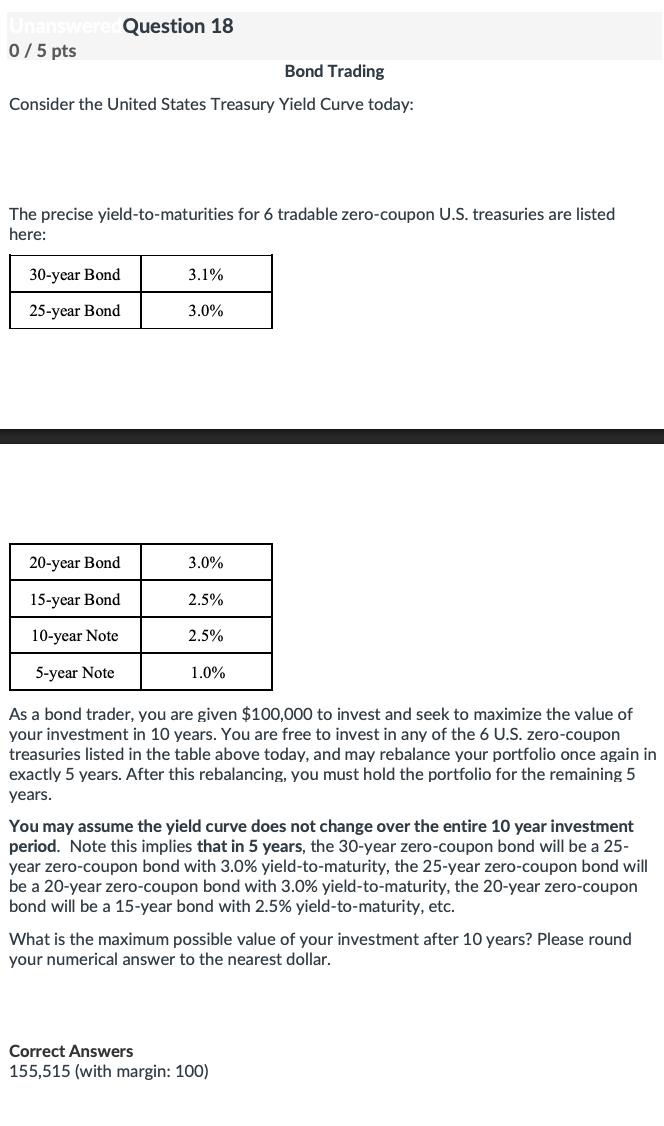 Question 1 8 0 / 5 pts Bond Trading Consider the