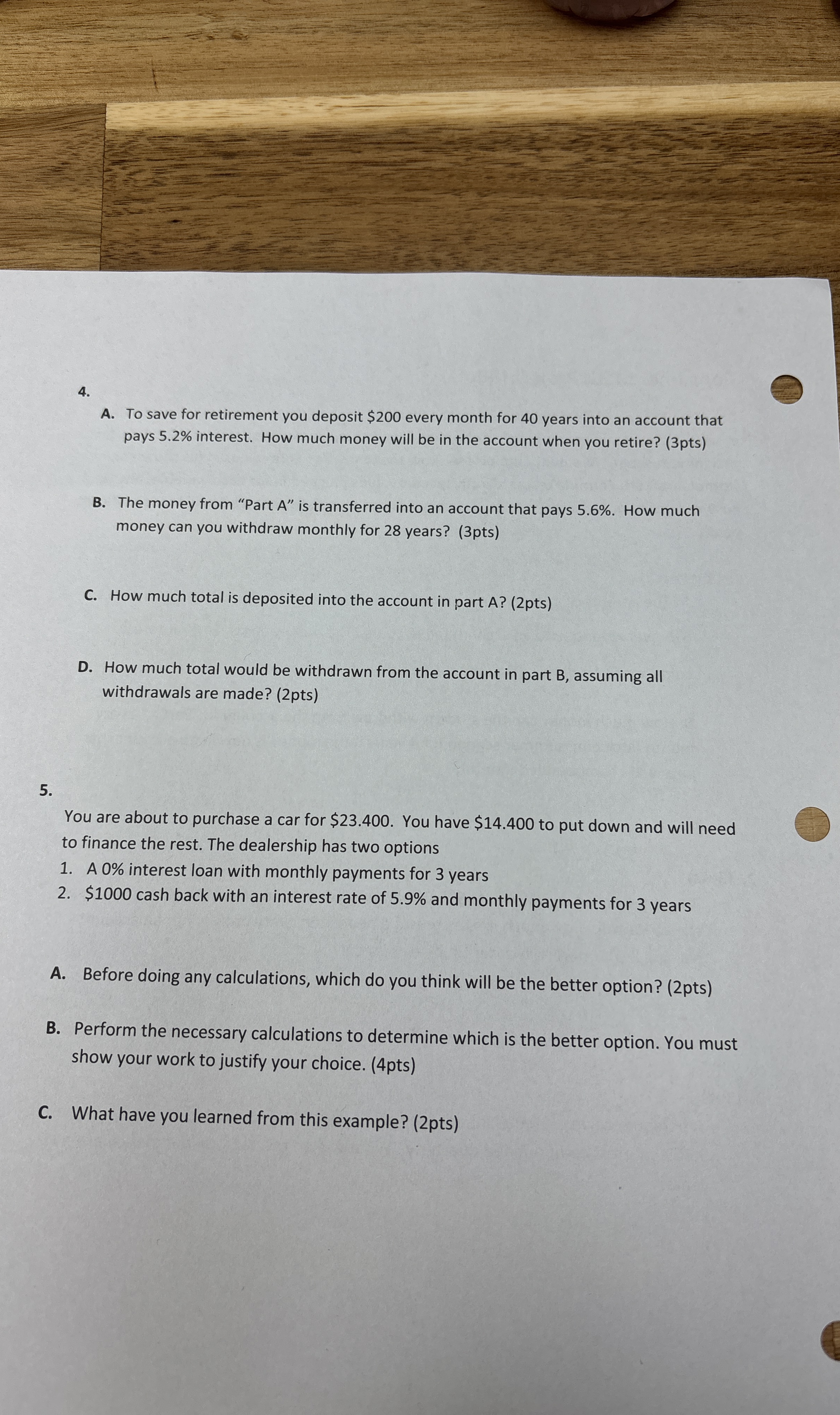 A . To save for retirement you deposit $ 2 0 0