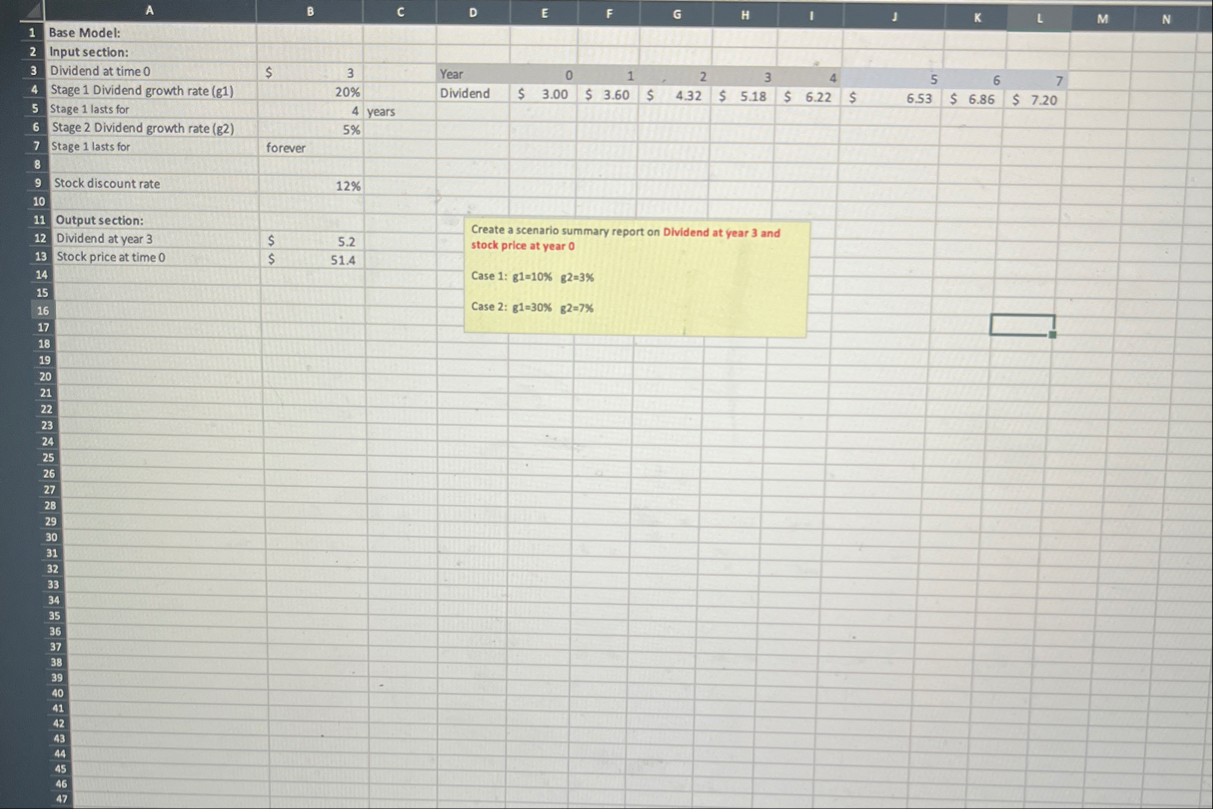 1 Base Model: Input section: Dividend at time 0 \