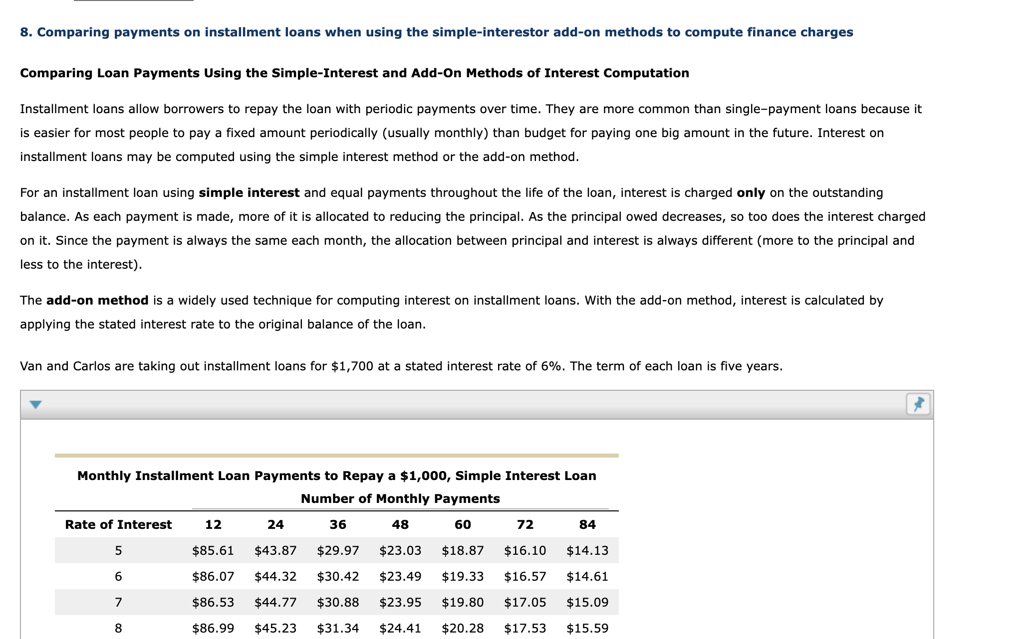 8 . Comparing payments on installment loans when