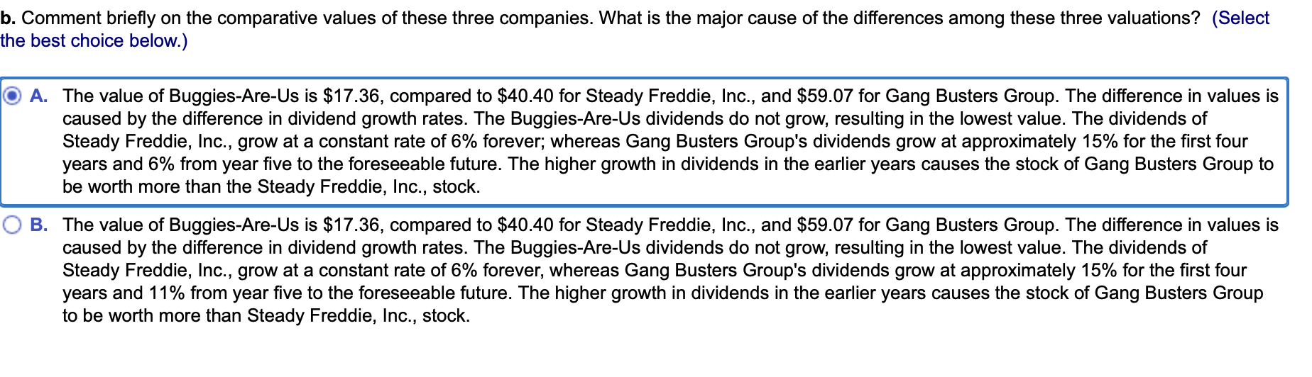 what the correct answer is b. Comment briefly on