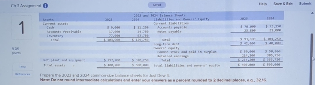 Ch 3 Assignment Help Save & Exit Submit \ table [