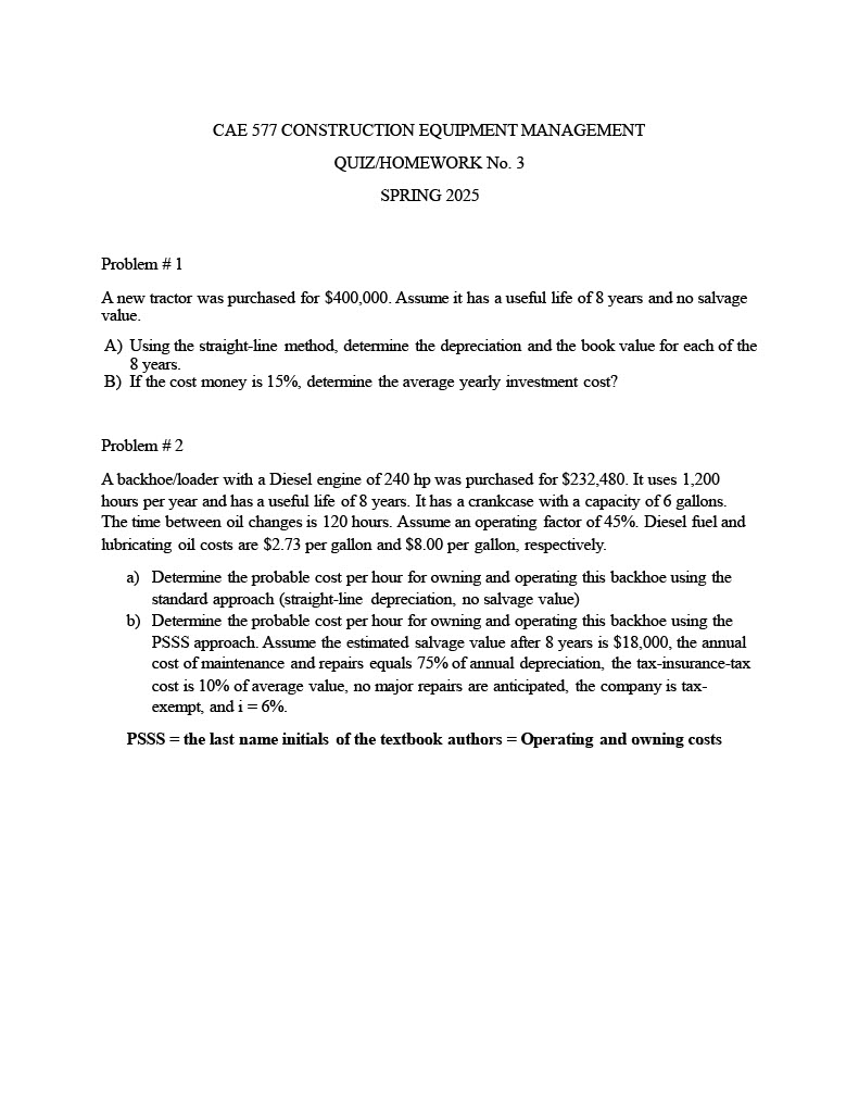 CAE 577 CONSTRUCTION EQUIPMENT MANAGEMENT