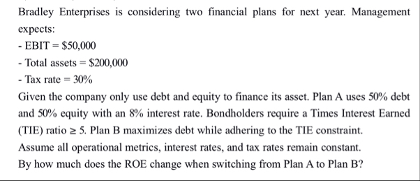 Bradley Enterprises is considering two financial