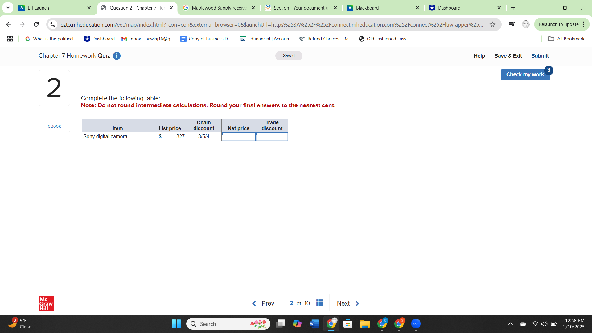 A LTI Launch Question 1 - Chapter 7 Hor X G
