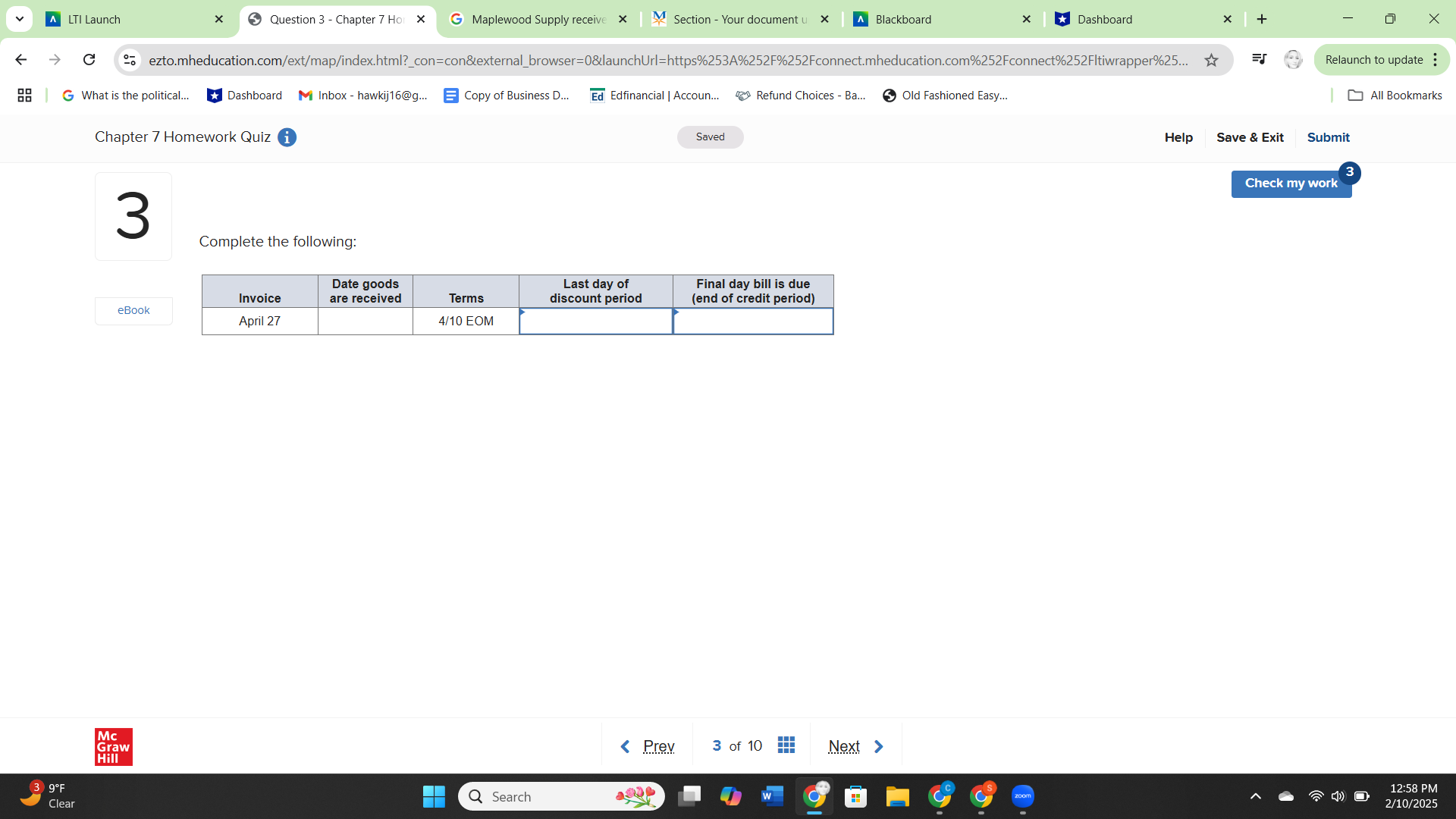 A LTI Launch Question 1 - Chapter 7 Hor X G