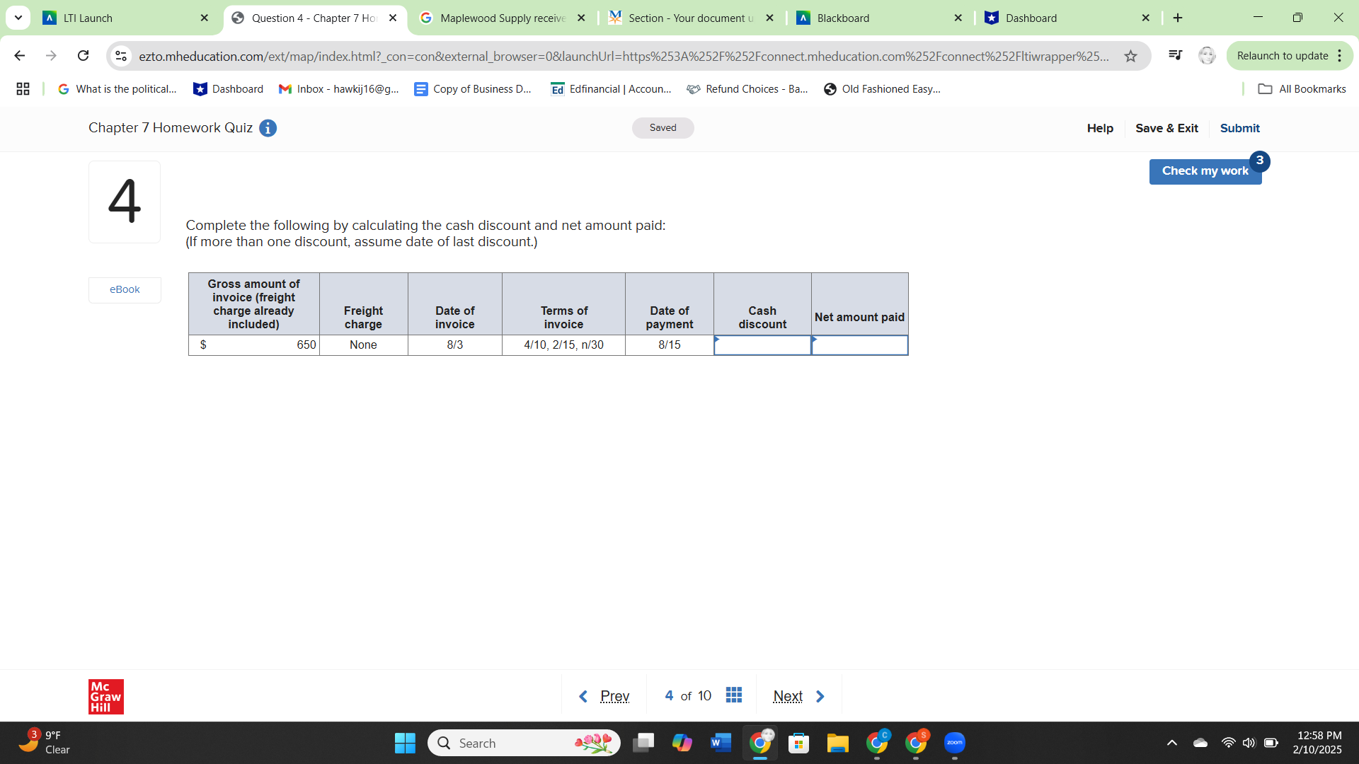 A LTI Launch Question 1 - Chapter 7 Hor X G
