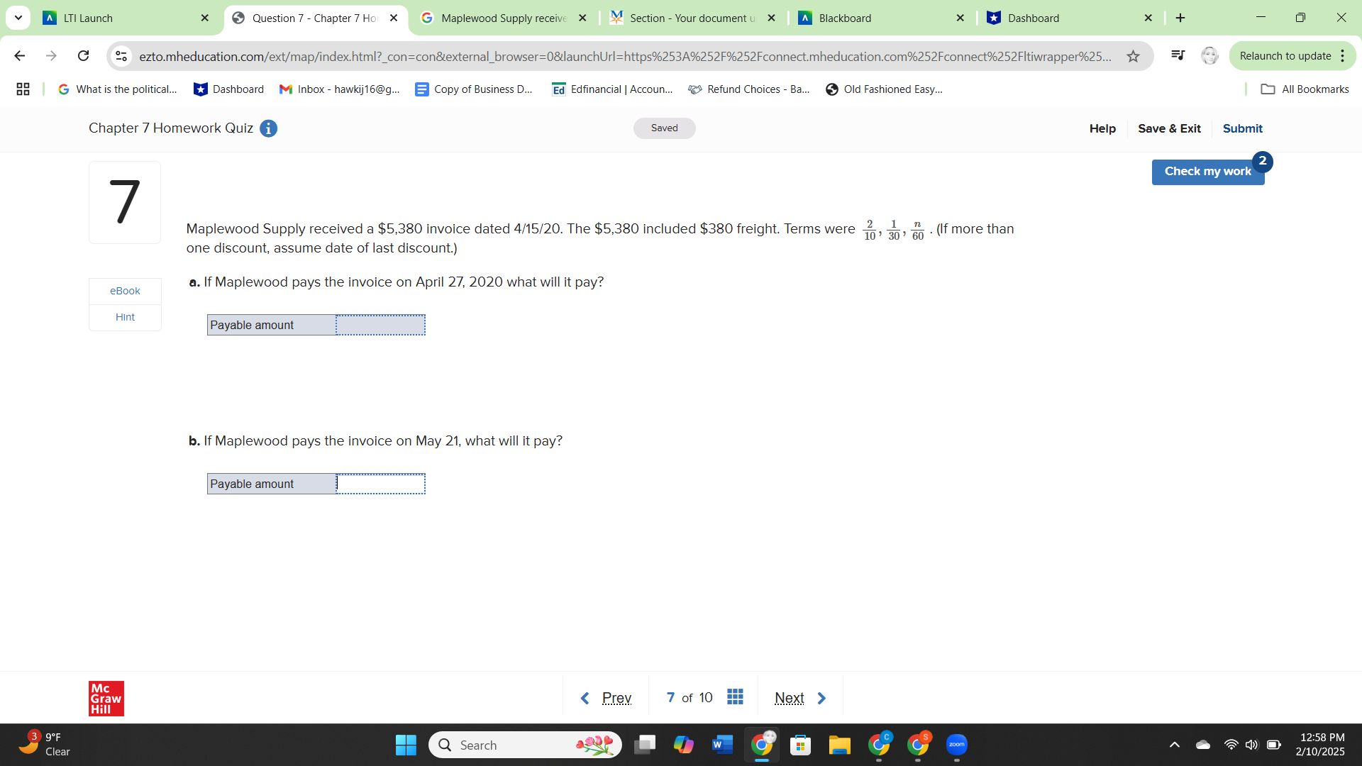 A LTI Launch Question 1 - Chapter 7 Hor X G
