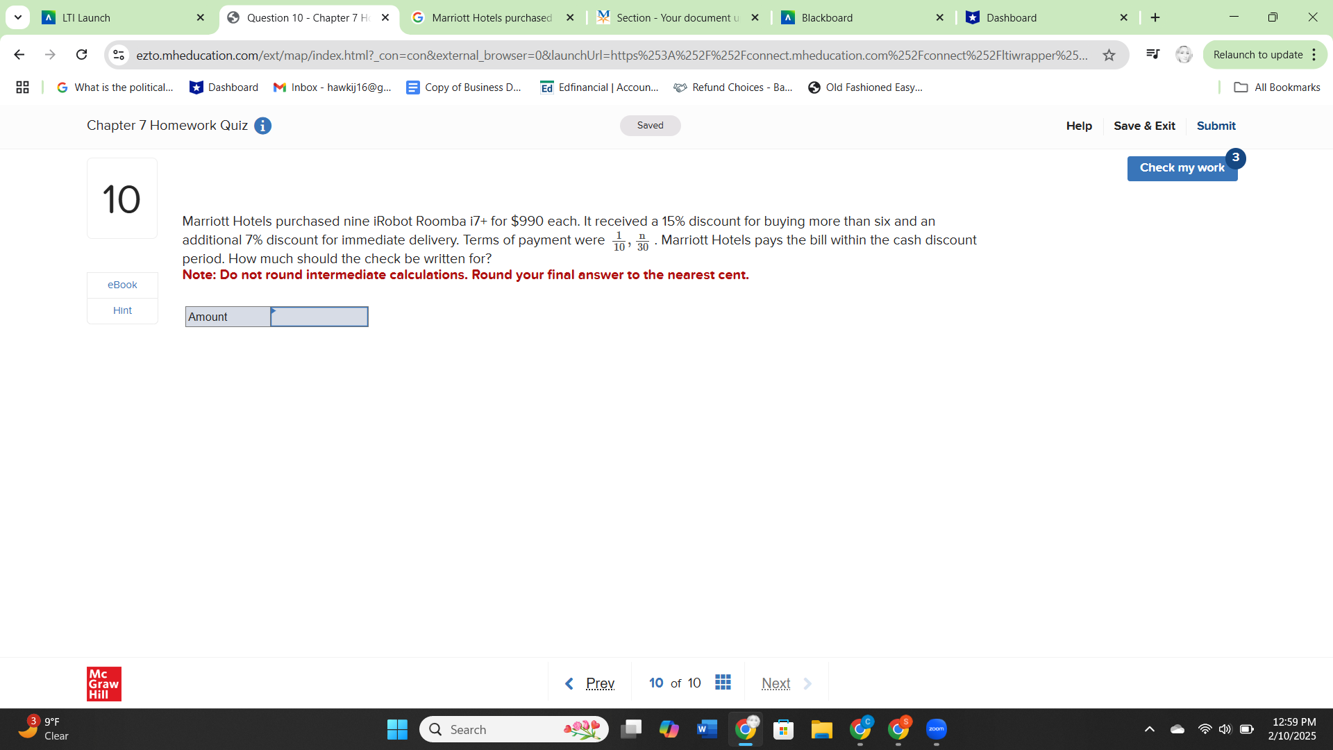 A LTI Launch Question 1 - Chapter 7 Hor X G