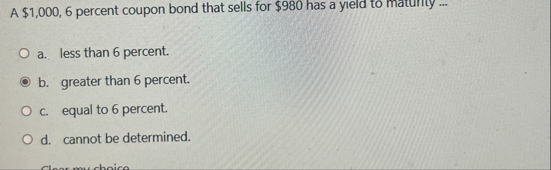 A $ 1 , 0 0 0 , 6 percent coupon bond that sells