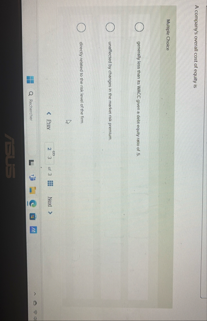 A company's overall cost of equity is Multiple