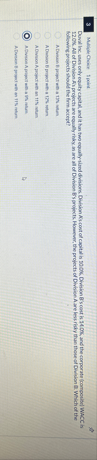 3 Multiple Choice 1 point Duval Inc. uses only