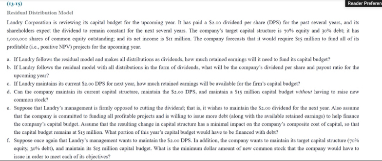 ( 1 3 - 1 5 ) Reader Preferen Residual