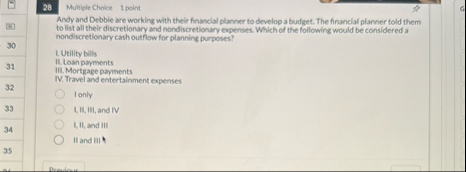 2 8 Mutlple Choice 1 point Andy and Debble are