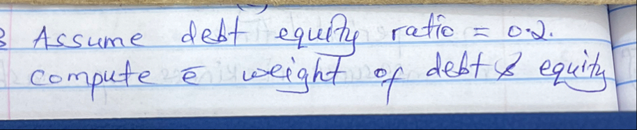 Assume debt equity ratio = 0 . 2 . compute the