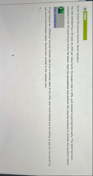 Videe Excel Online Structured Activity: Bond