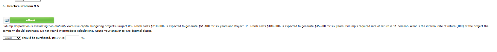 Practice Problem 9 - 5 eBook company should