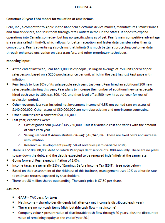 EXERCISE 4 Construct 2 0 - year ERM model for