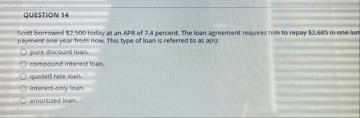 QUESTION 1 4 Scott borrowed $ 2 , 5 0 0 today at
