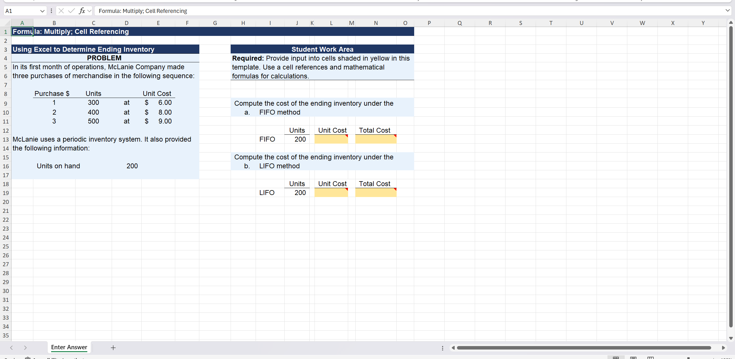 A1 vi X V fx Formula: Multiply; Cell Referencing