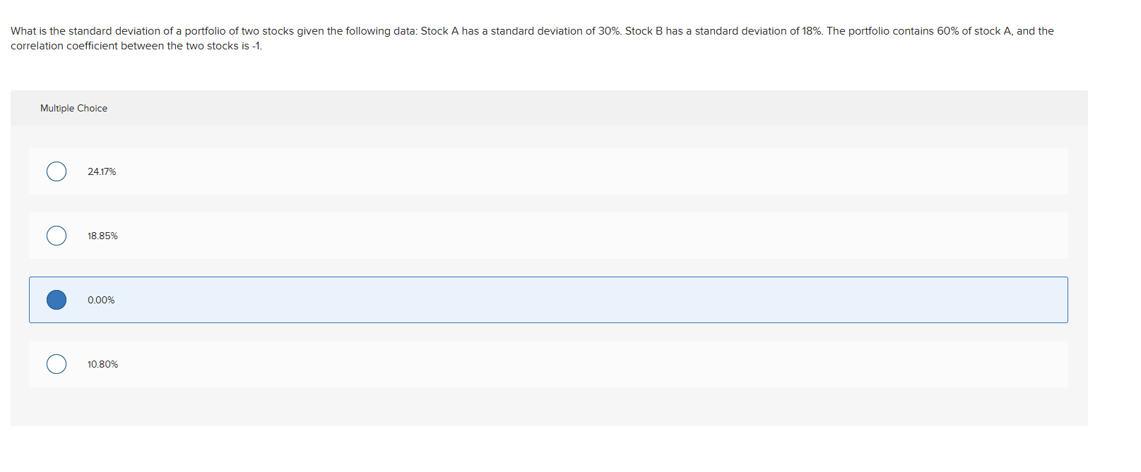 correlation coefficient between the two stocks is