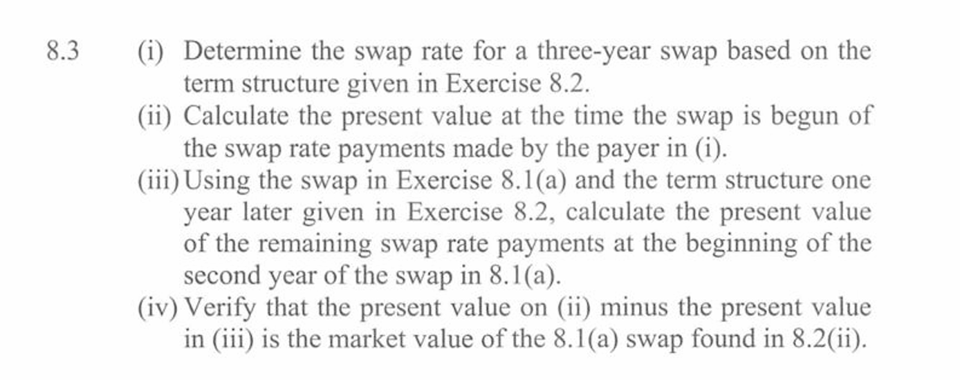8 . 3 ( i ) Determine the swap rate for a three -