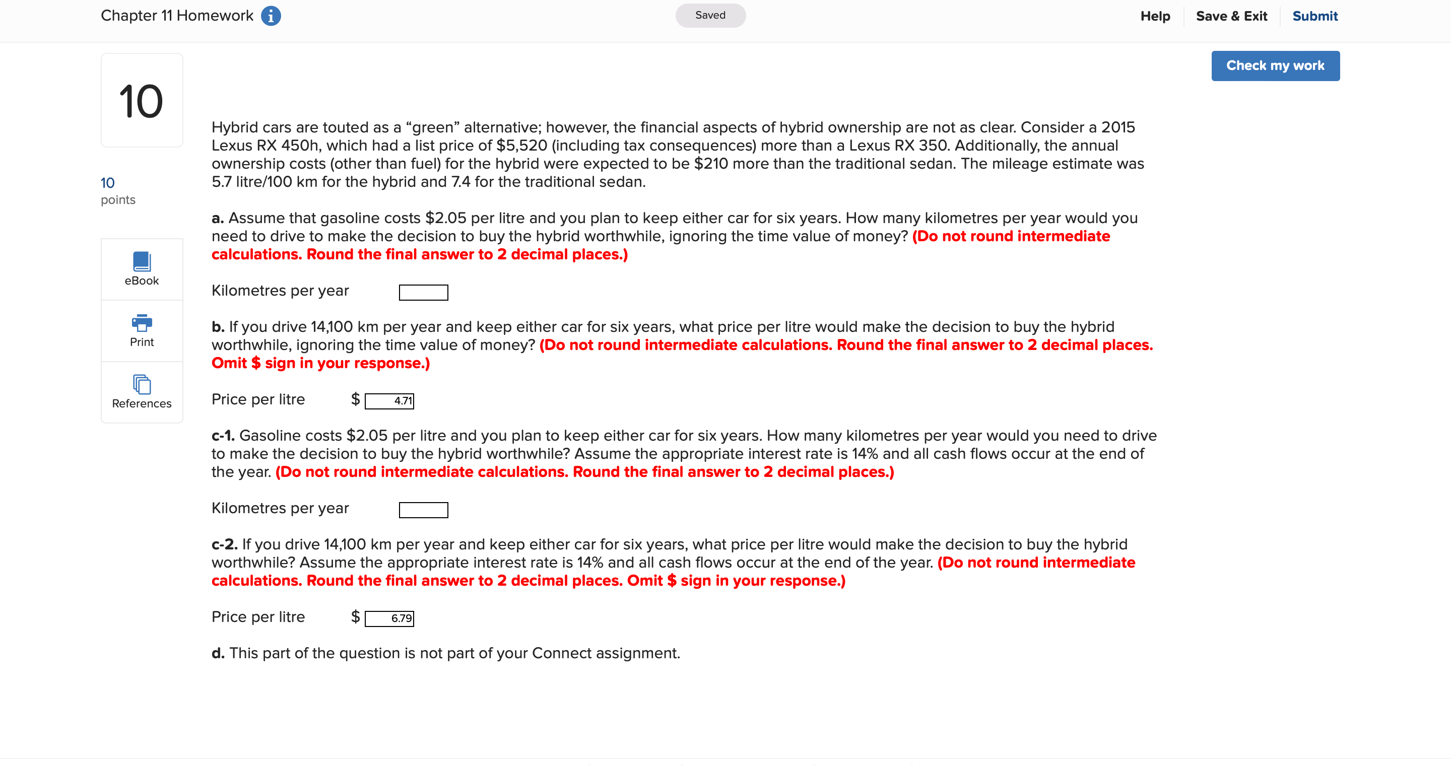 Chapter 11 Homework @ Saved Help Save &Exit