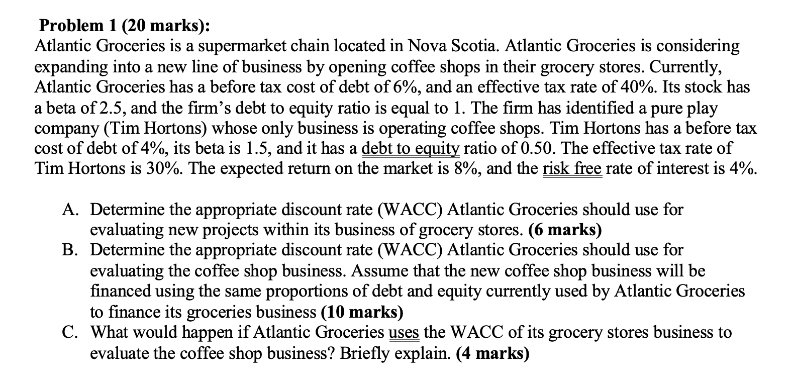 Problem 1 ( 2 0 marks ) : Atlantic Groceries is a