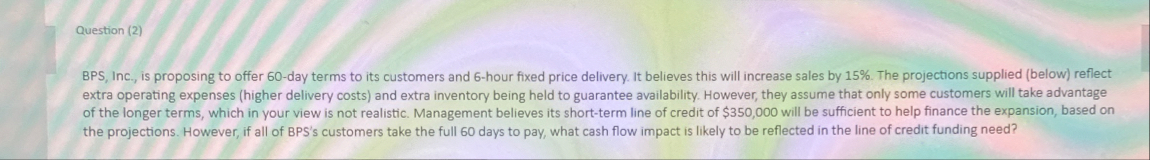 Question ( 2 ) BPS , Inc., is proposing to offer