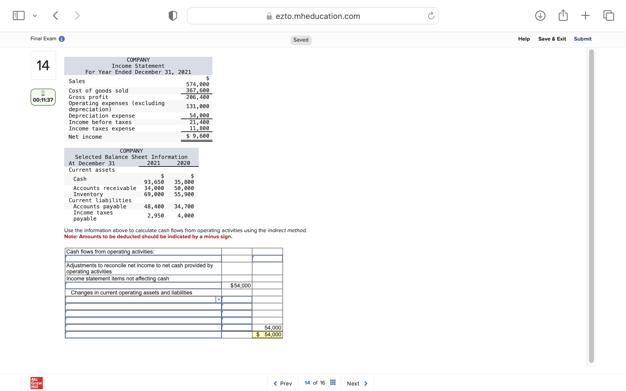 fl) - < Final Exam @ 14 COMPANY Income Statement