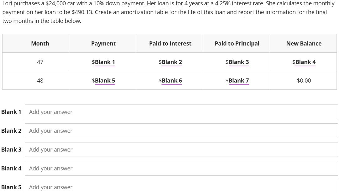 Lori purchases a \ ( \ $ 2 4 , 0 0 0 \ ) car with