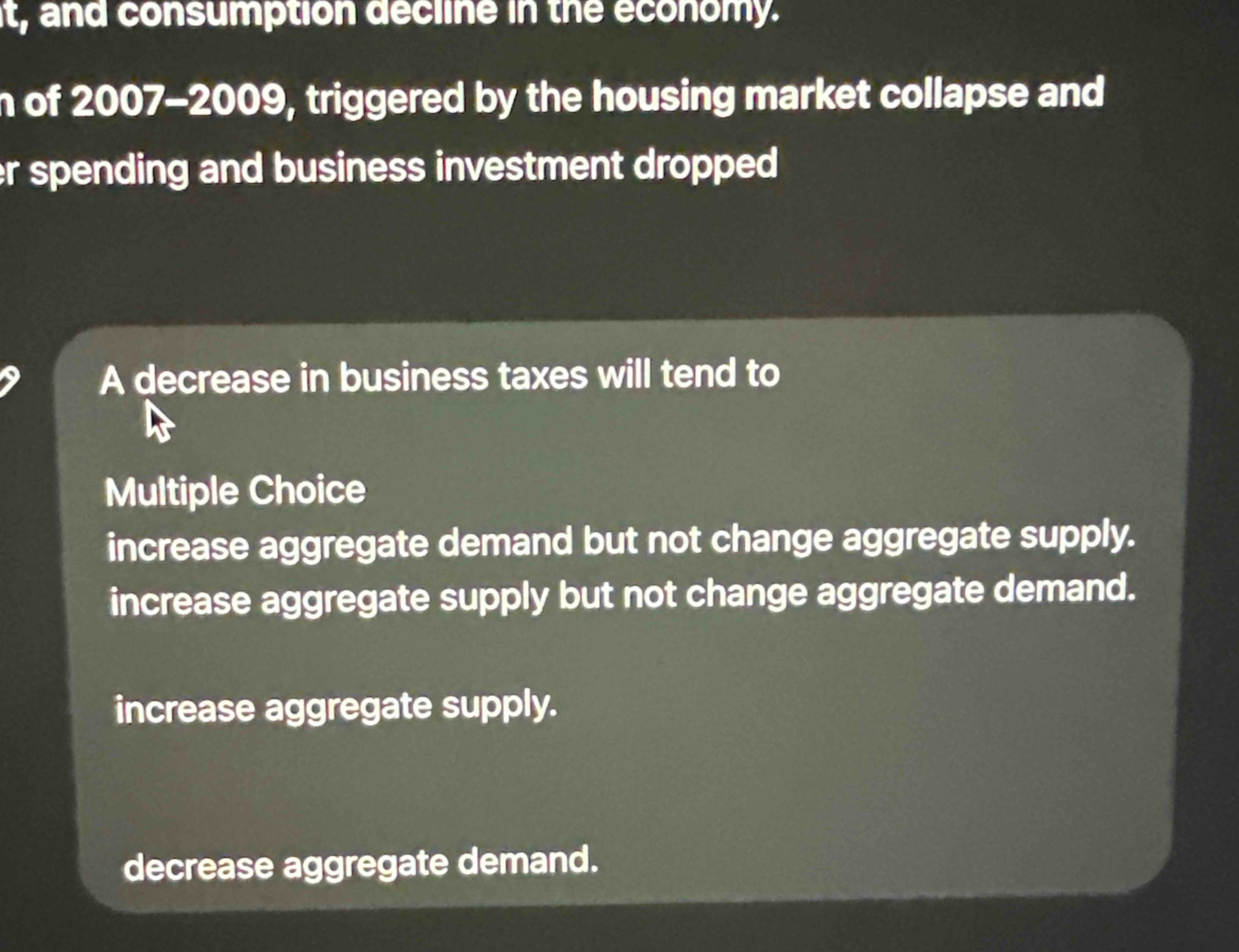 of 2 0 0 7 - 2 0 0 9 , triggered by the housing