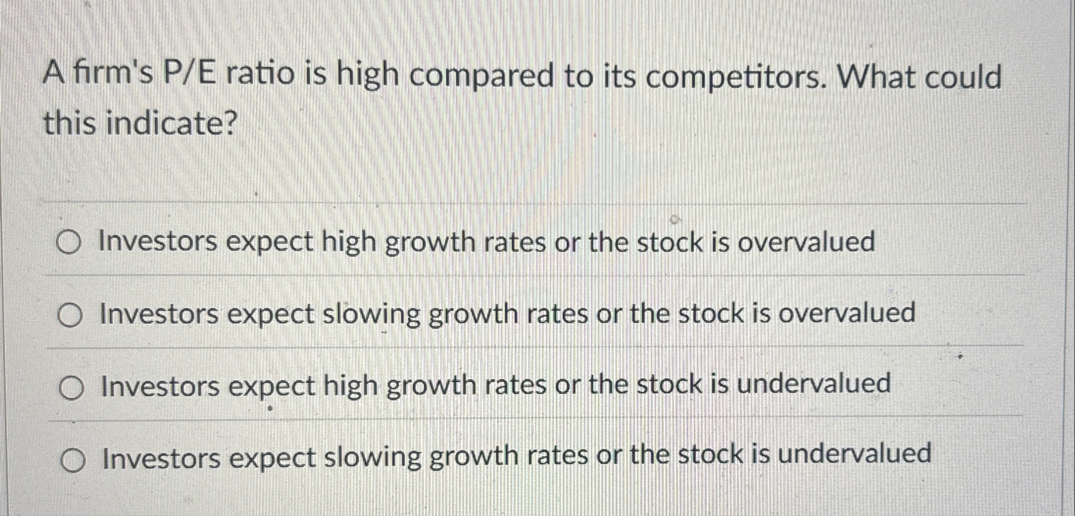 A firm's P / E ratio is high compared to its