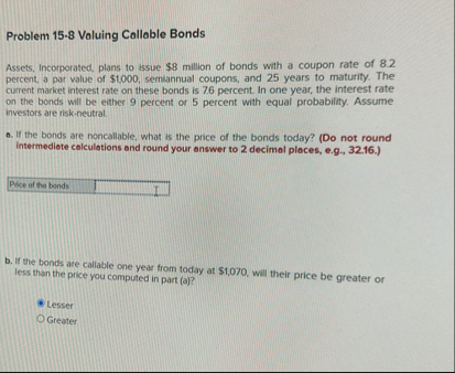 Problem 1 5 - 8 Valuing Callable Bonds Assets,