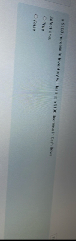 a $ 1 0 0 increase in Inventory will lead to a $
