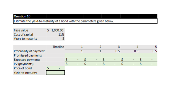 Question 1 0 Estimate the yield - to - maturity