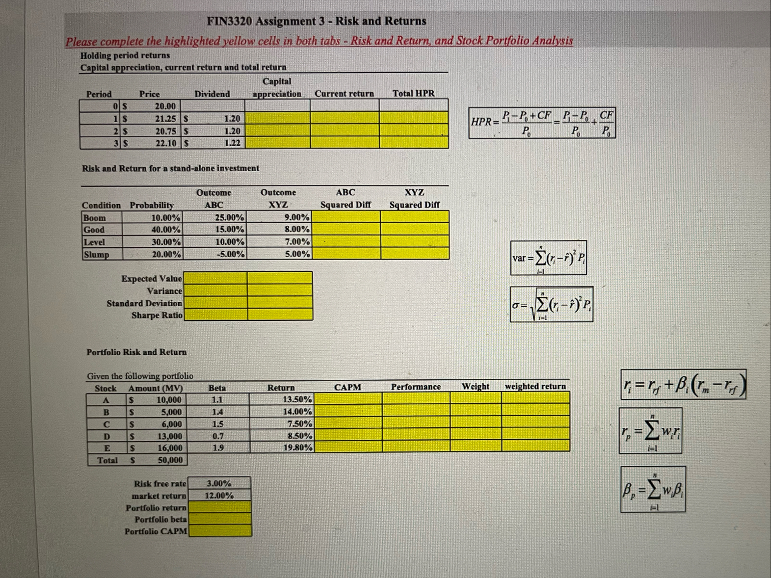 FIN 3 3 2 0 Assignment 3 - Risk and Returns