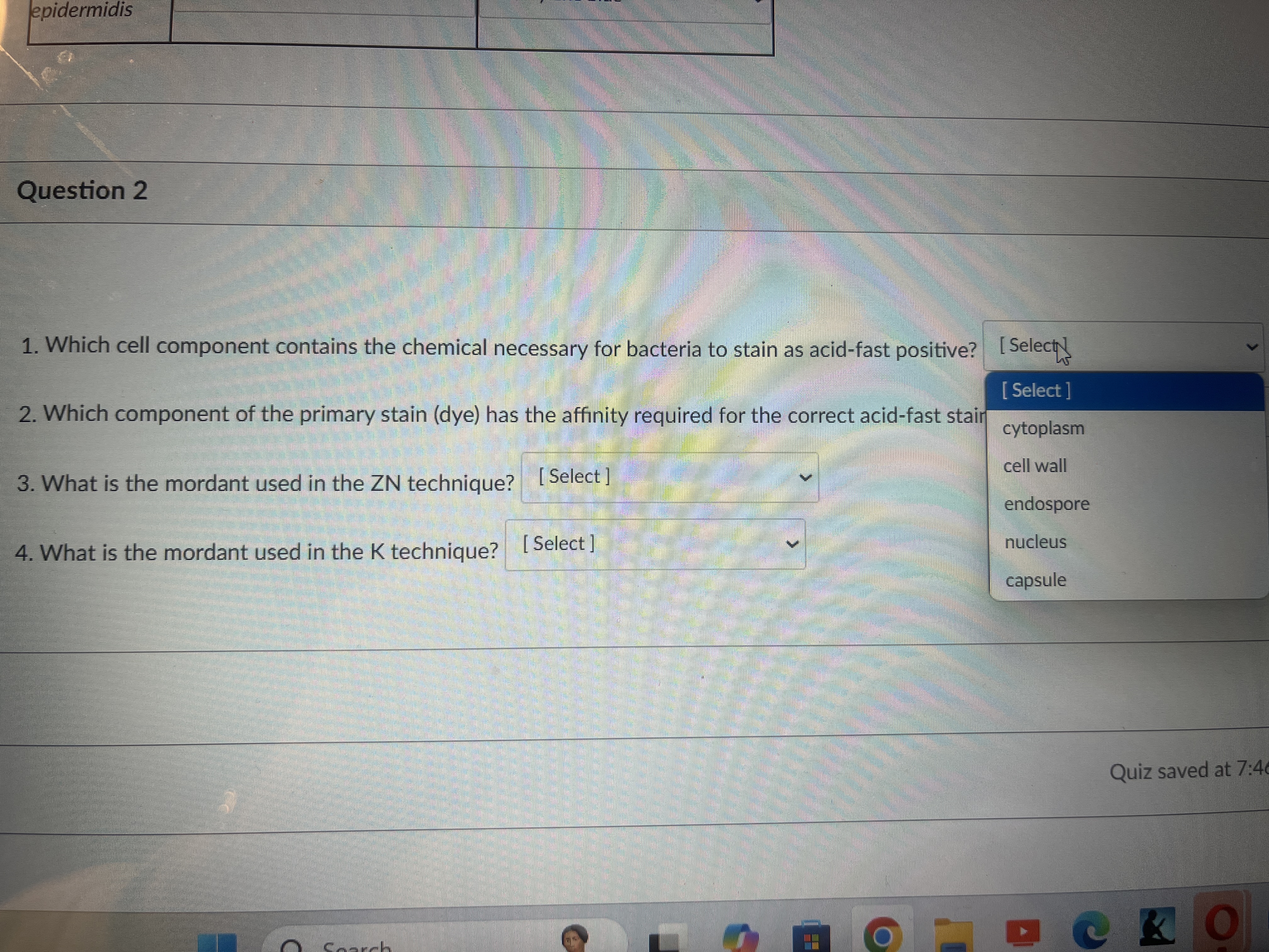 answer #1 epidermidis Question 2 1. Which cell