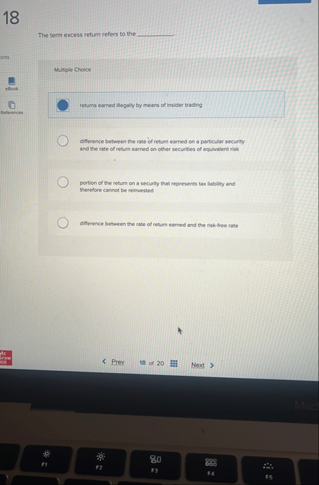 1 8 The term excess return refers to the Multiple