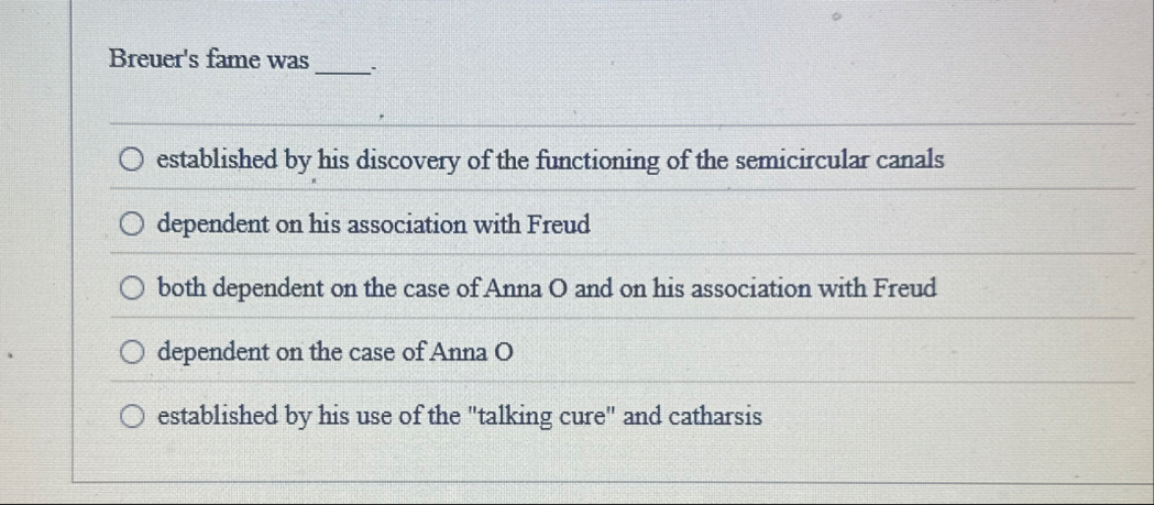 Breuer's fame was established by his discovery of