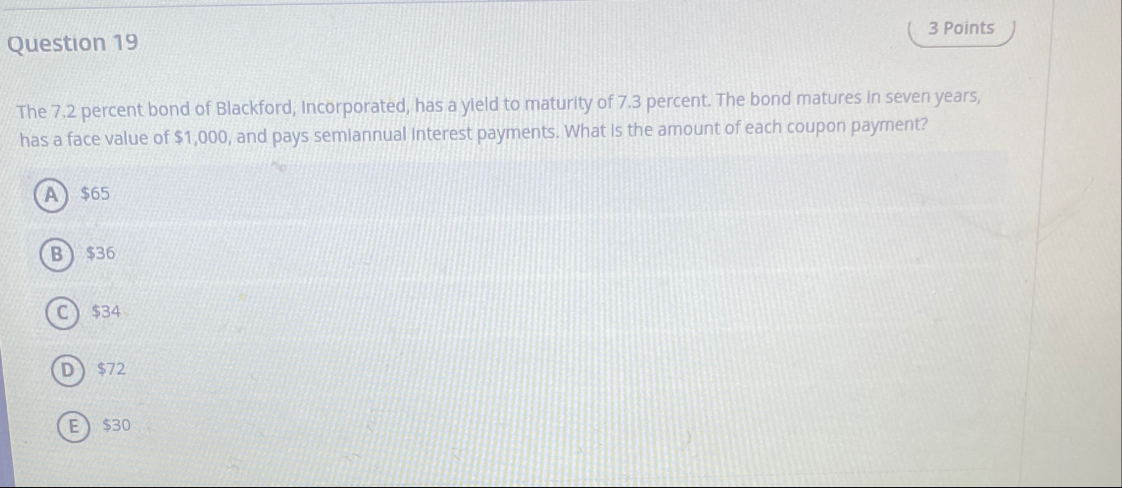 Question 1 9 3 Points The 7 . 2 percent bond of