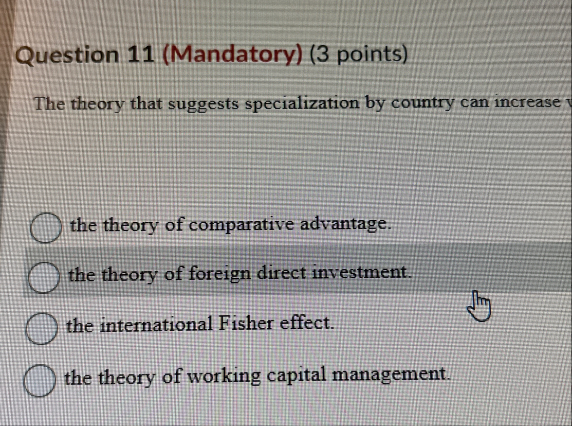 Question 1 1 ( Mandatory ) ( 3 points ) The