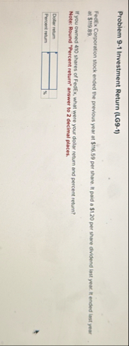 Problem 9 - 1 Investment Return ( LG 9 - 1 )