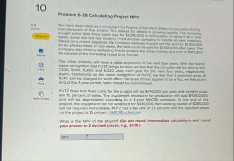 1 0 Problem 6 - 2 8 Calculating Project NPV 0 . 9