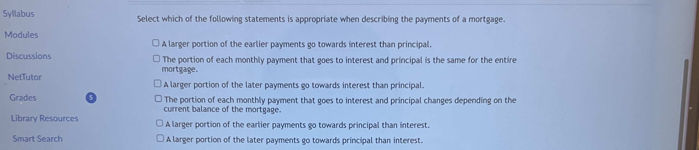 Syllabus Modules Discussions NetTutor Grades