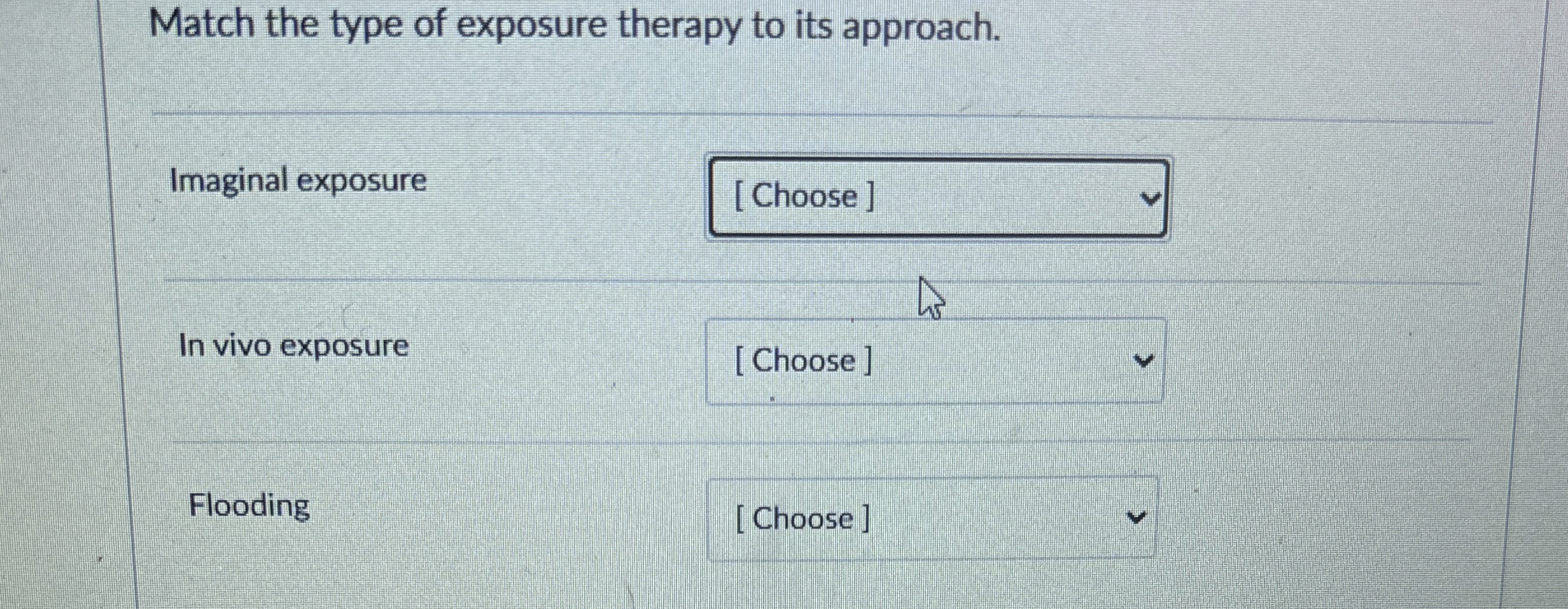 Match the type of exposure therapy to its
