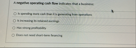 A negative operating cash flow indicates that a
