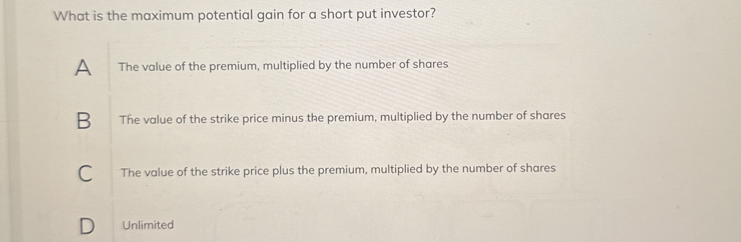 What is the maximum potential gain for a short