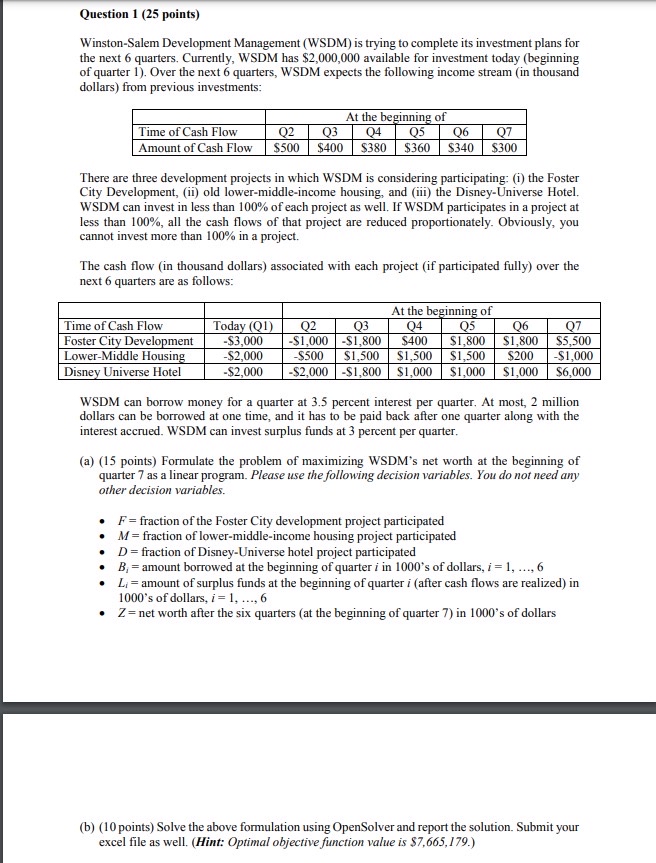 Question 1 ( 2 5 points ) Winston - Salem