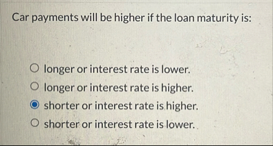 Car payments will be higher if the loan maturity